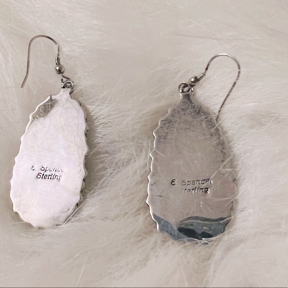 White Buffalo Silver Native Earrings by E Spence - Picture 3 of 4